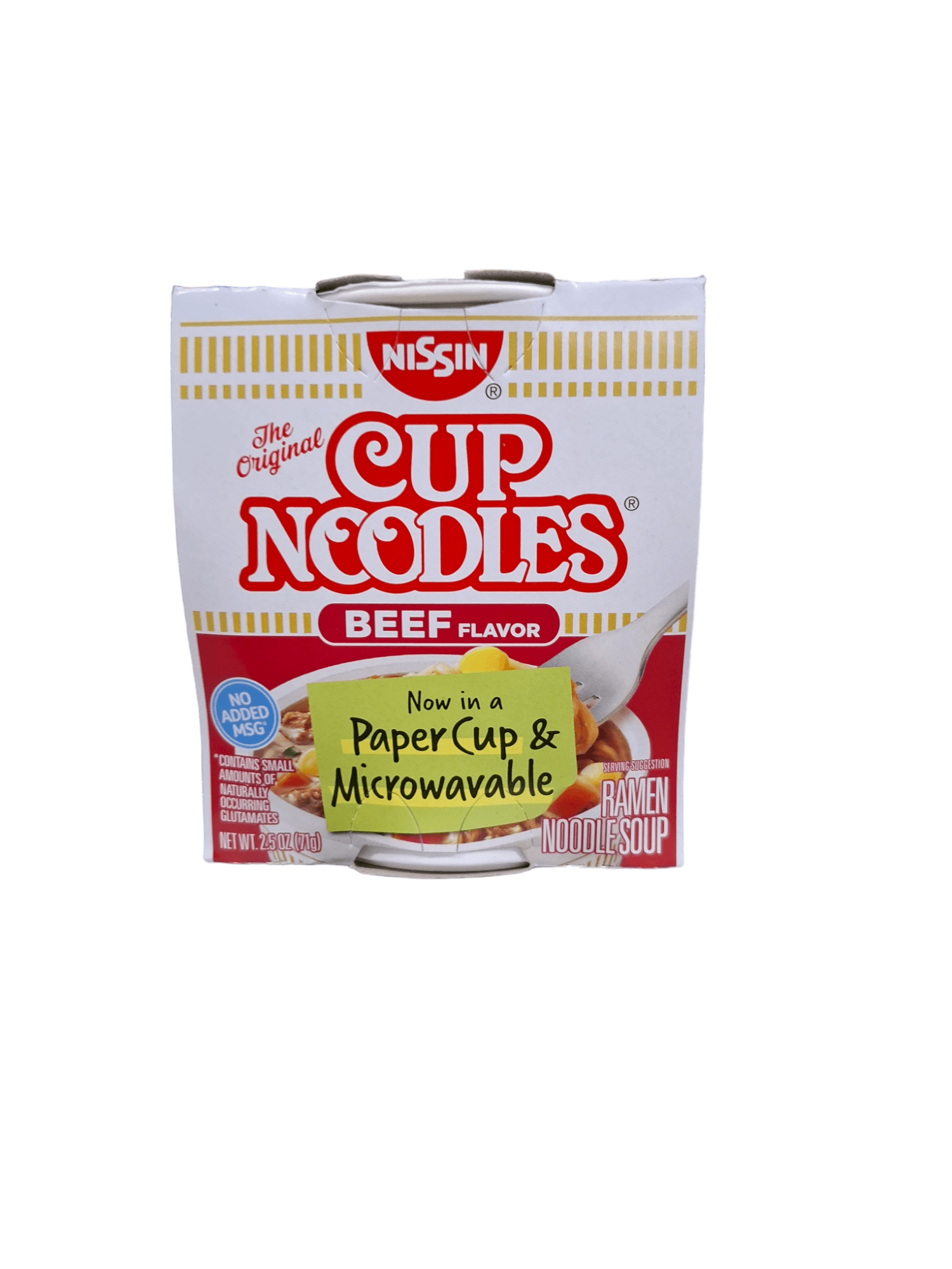 NISSIN Cup Noodles Beef Paper Cup & Microwavable Ramen Soup 71g
