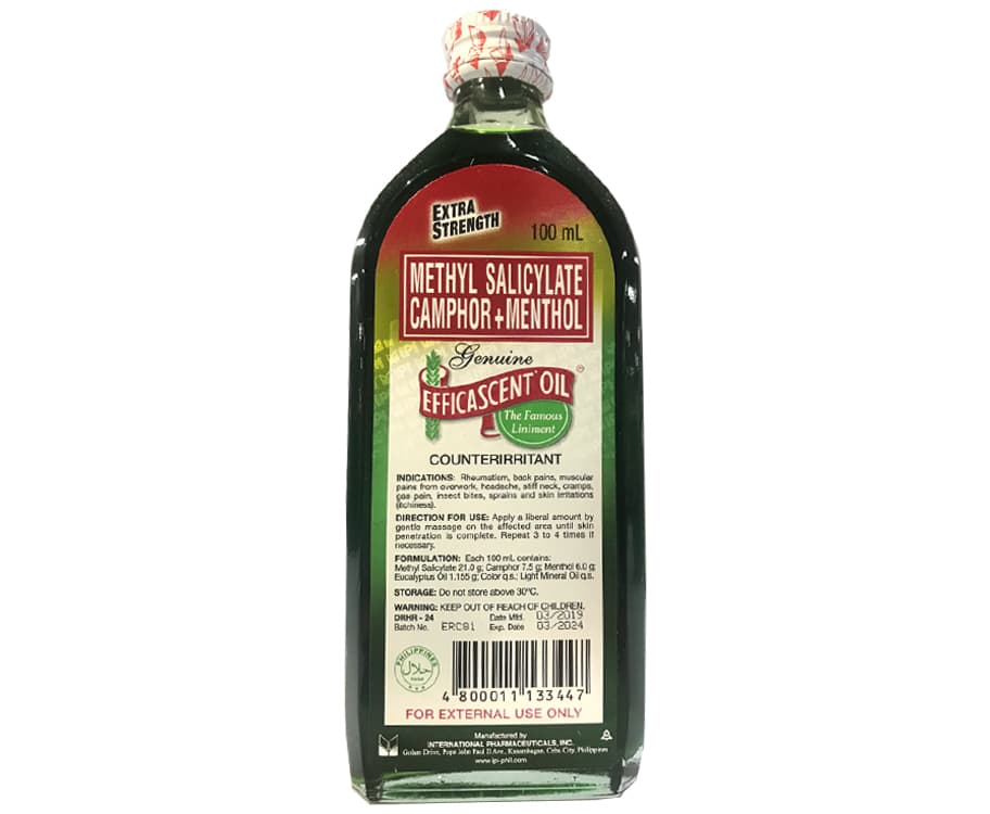 Methyl Salicylate Camphor+Menthol Extra Strength Efficascent Oil Counterirritant 100mL