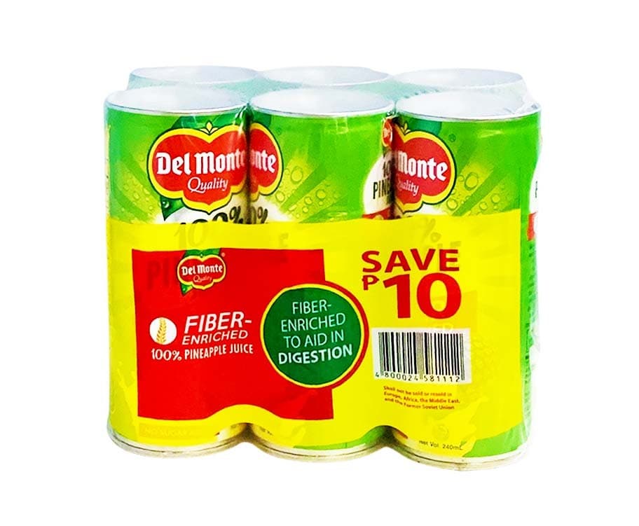 Del Monte 100% Pineapple Juice Fiber-Enriched (6 Packs x 240mL)