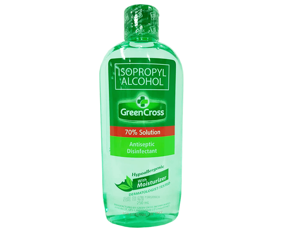 Green Cross Isopropyl Alcohol 70% Solution Antiseptic Disinfectant Hypoallergenic with Moisturizer 250mL