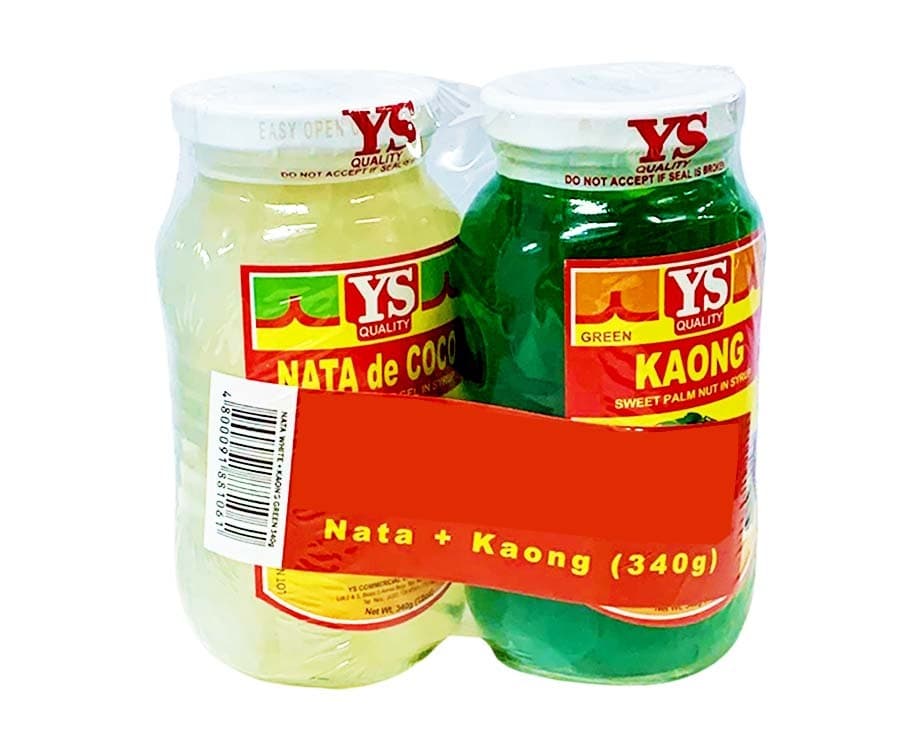 YS Nata de Coco Sweet Coconut Gel in Syrup 340g + YS Kaong Sweet Palm Nut in Syrup Green 340g