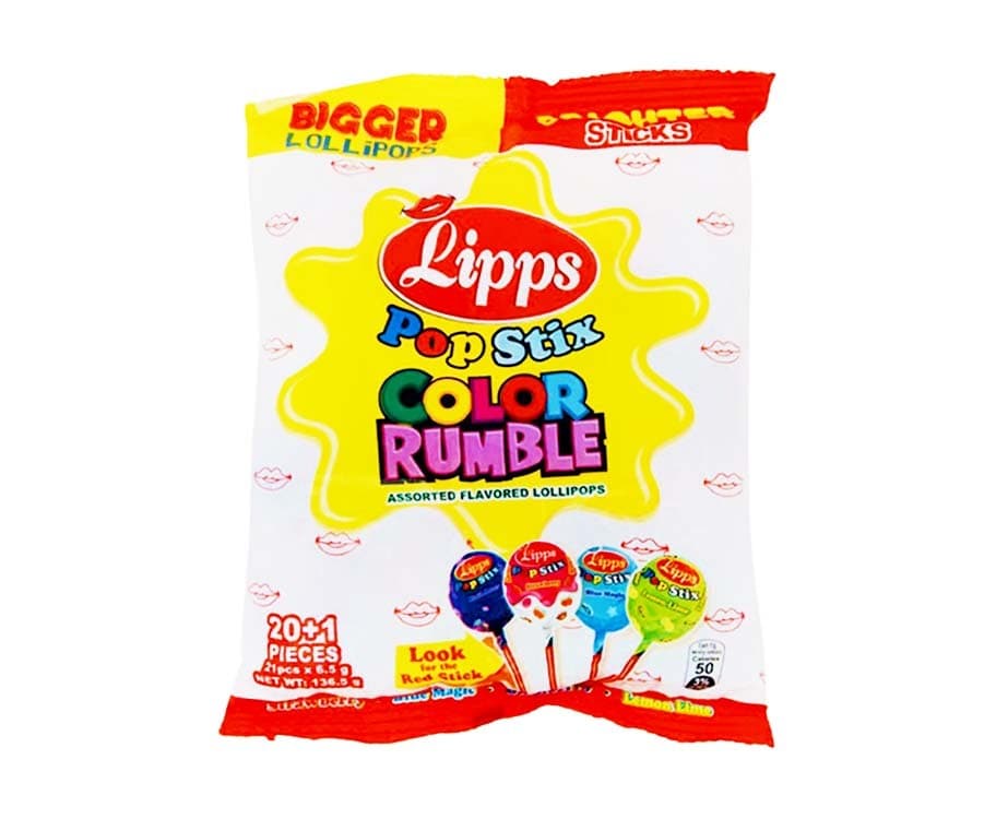 Lipps Pop Stix Color Rumble Assorted Flavored Lollipops (20+1 Pieces) 136.5g