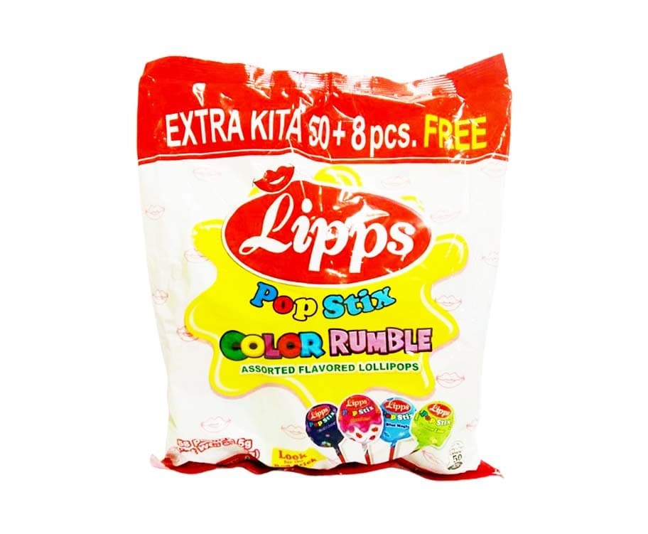 Lipps Pop Stix Color Rumble Assorted Flavored Lollipops (65 Packs x 6.5g) 422.5g