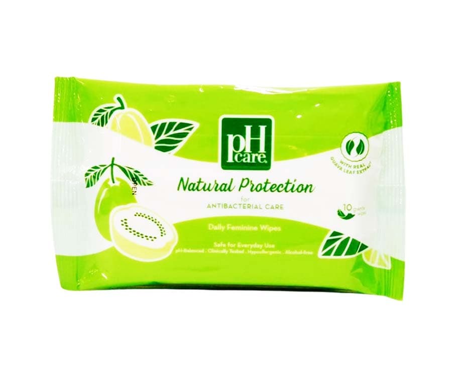 pH Care Natural Protection Daily Feminine Wipes with Real Guava Leaf Extract 10 Gentle Wipes