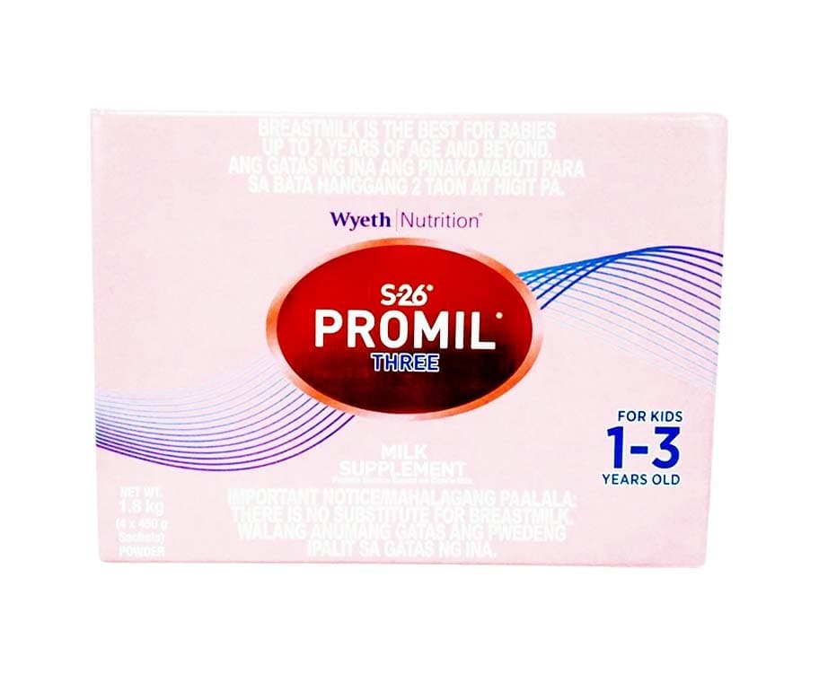Wyeth Nutrition S-26 Promil Three Milk Supplement For Kids 1-3 Years Old (4 Packs x 450g) 1.8kg
