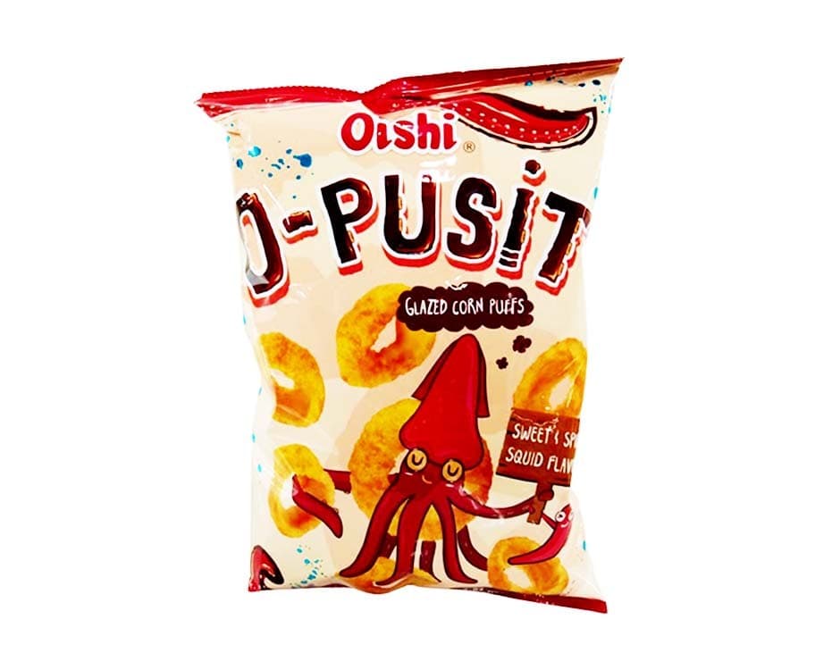 Oishi O-Pusit Glazed Corn Puffs Sweet & Spicy Squid Flavor 80g