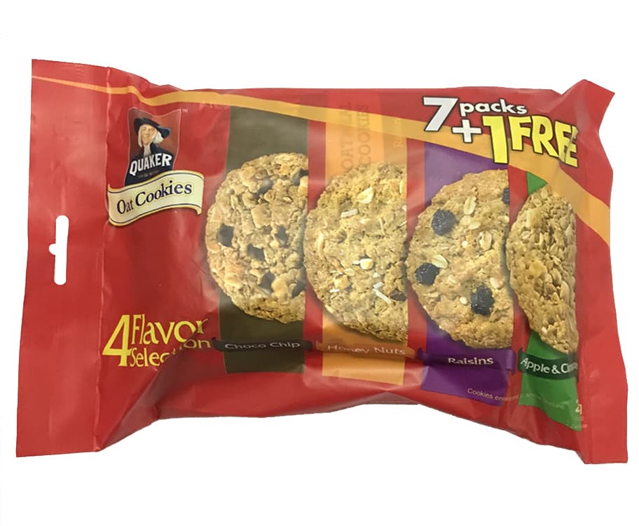 Quaker Oat Cookies 4 Flavor Selection Choco Chip + Honey Nuts + Raisins + Apple & Cinnamon