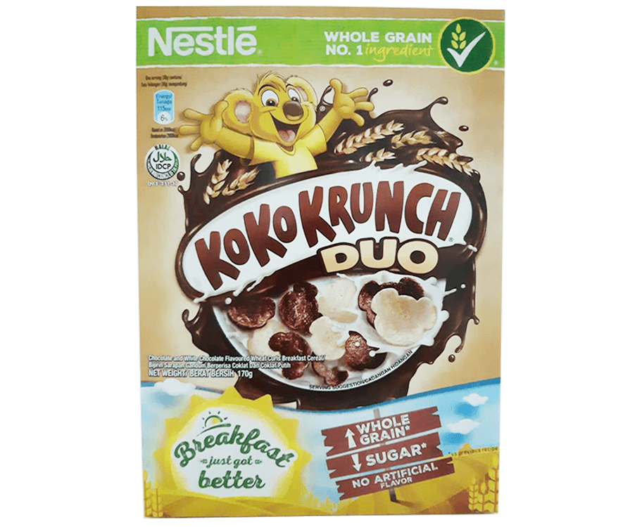 Nestlé Koko Krunch Duo Chocolate and White Chocolate Flavoured Wheat Curls Breakfast Cereal 170g