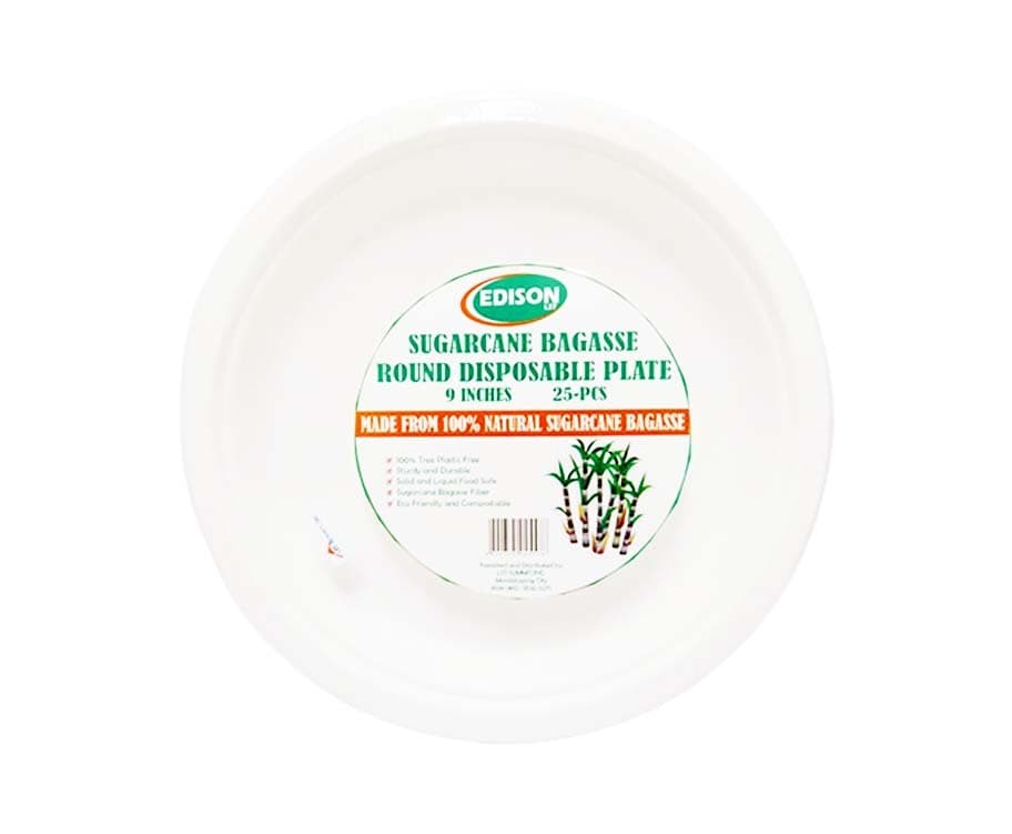 Edison LST Sugarcane Bagasse Round Disposable Plate 9" (25 Pieces)