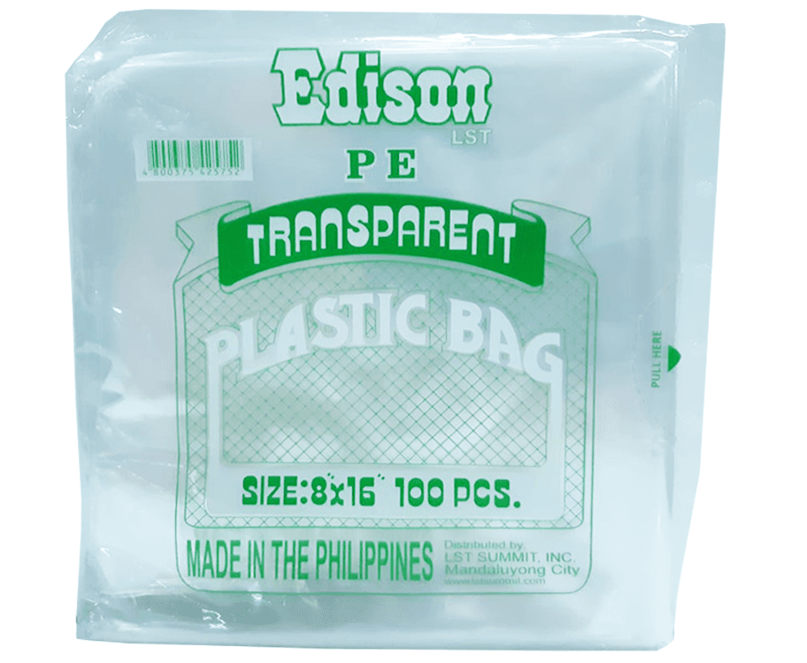 Edison PE Transparent Plastic Bag Size: 8" x 16" 100 Pieces