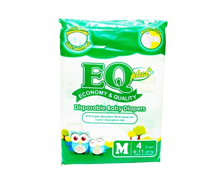 EQ Plus Disposable Baby Diapers Medium 6-11kg 4 Pads