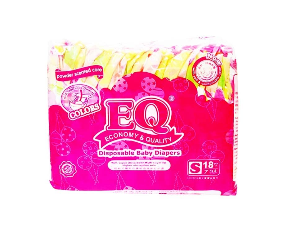EQ Disposable Baby Diapers Colors Powder Scented Core Colors Small below 7kg 18 Pads