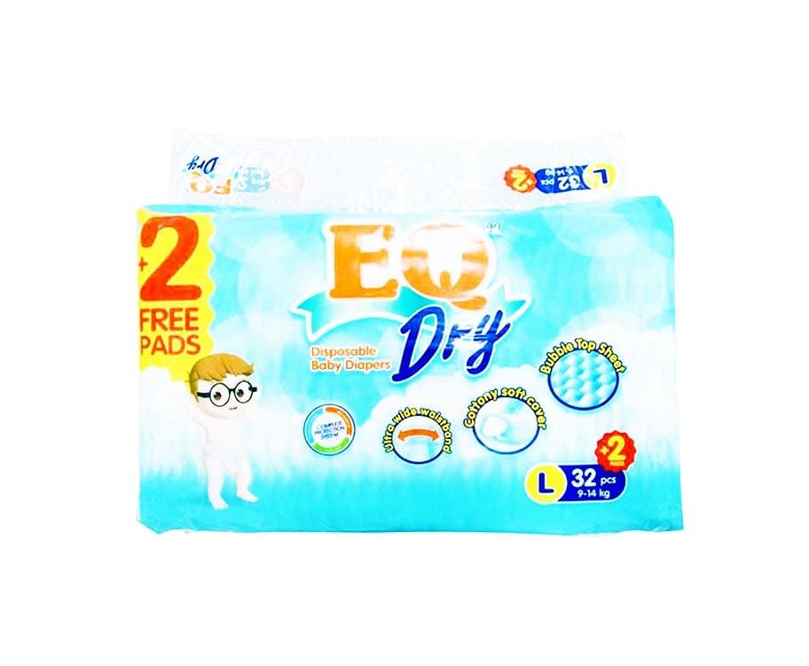EQ Dry Disposable Baby Diapers Large 9-14kg 34 Pads