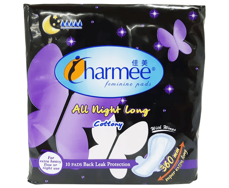 Charmee Feminine Pads All Night Long Cottony with Wings 10 Pads