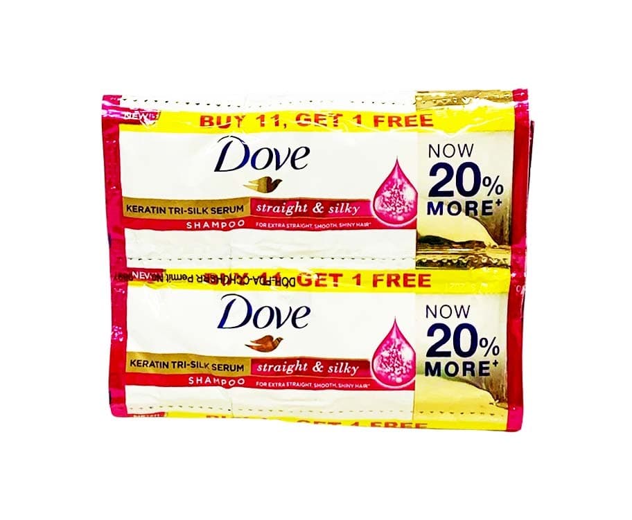 Dove Keratin Tri-Silk Serum Straight & Silky Shampoo (11+1 Packs x 12mL)