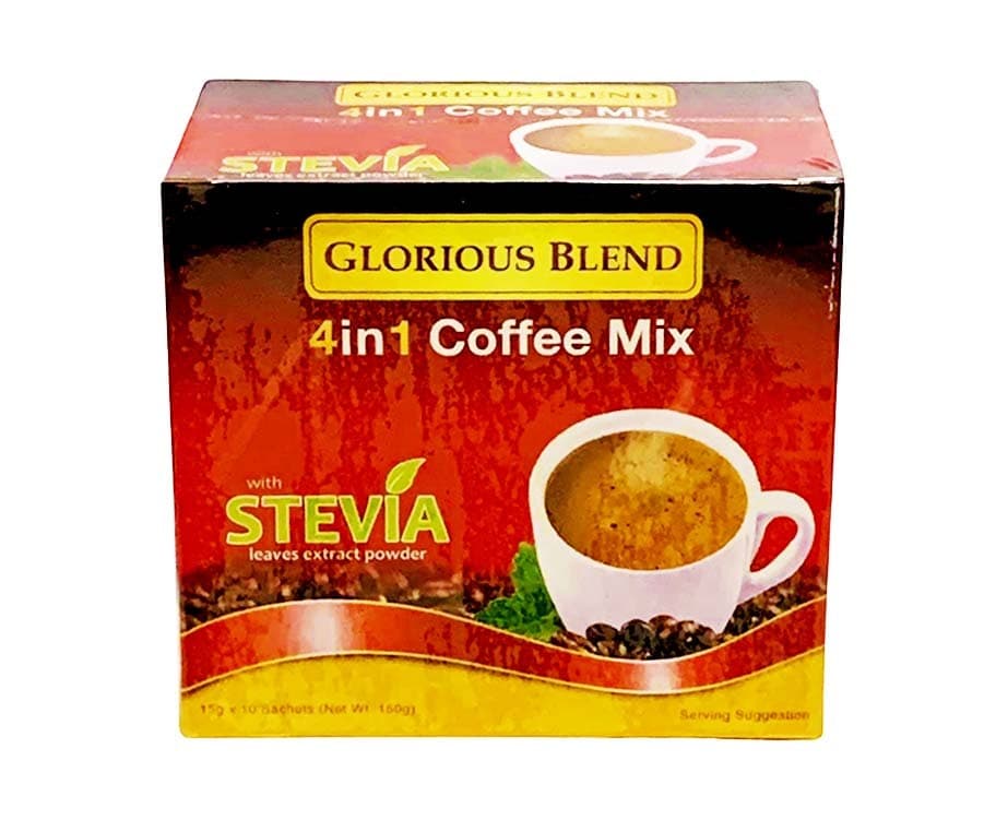 Glorious Blend 4-in-1 Coffee Mix with Stevia Leaves Extract Powder (10 Sachets x 15g) 150g