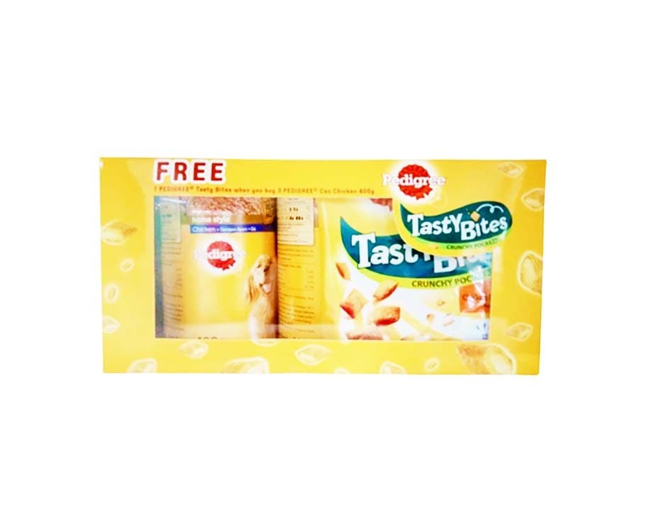 Pedigree 3 Can Chicken 400g + Free Tasty Bites 50g