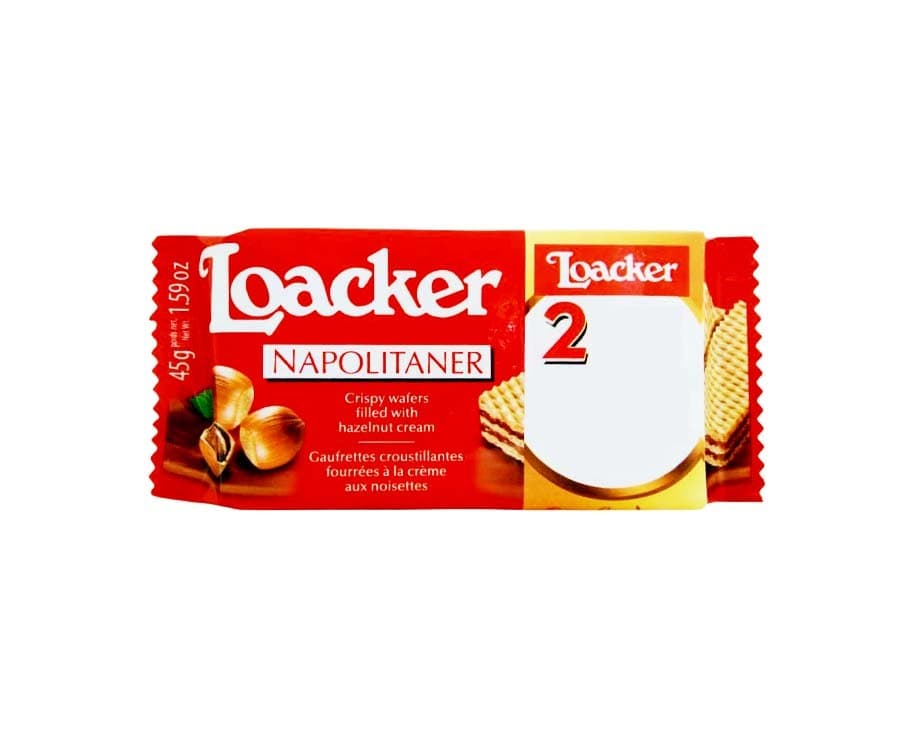 Loacker Napolitaner Crispy Wafers Filled with Hazelnut Cream (2 Packs x 45g)