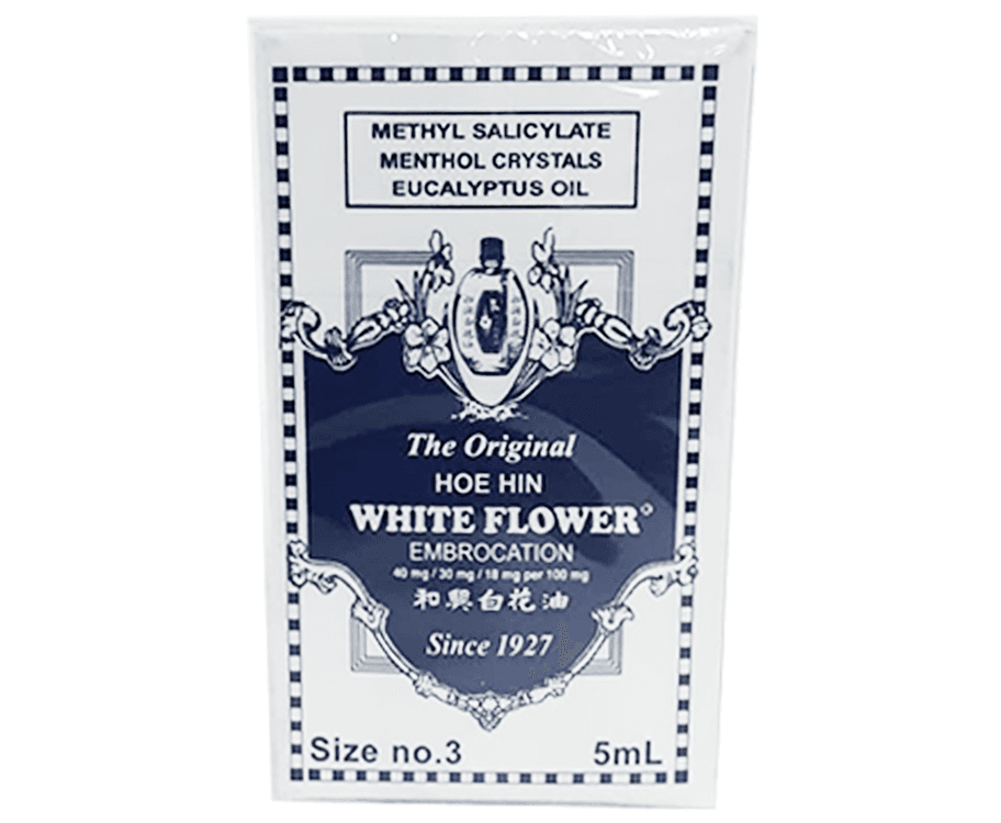 Methyl Salicylate Menthol Crystals Eucalyptus Oil The Original Hoe Hin White Flower Embrocation Size No. 3 (5mL)