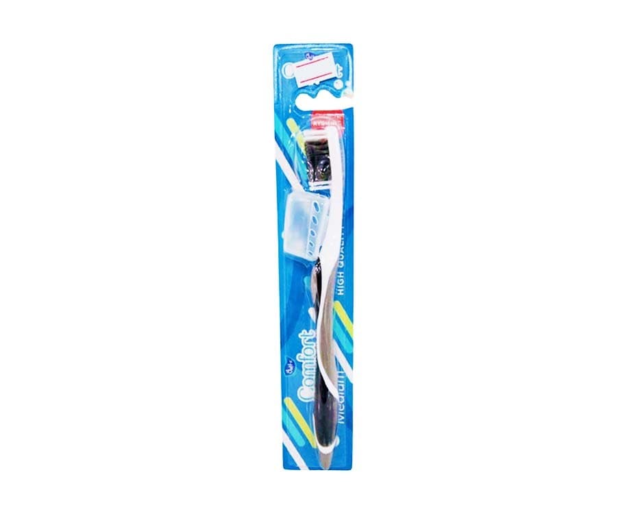 Yoltz Comfort Soft Medium Toothbrush with Hygienic Cap Black 1 Piece