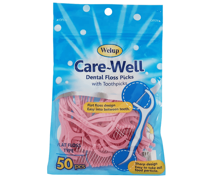 Welup Care Well Dental Floss Picks with Toothpicks Flat Floss Type 50 Pieces