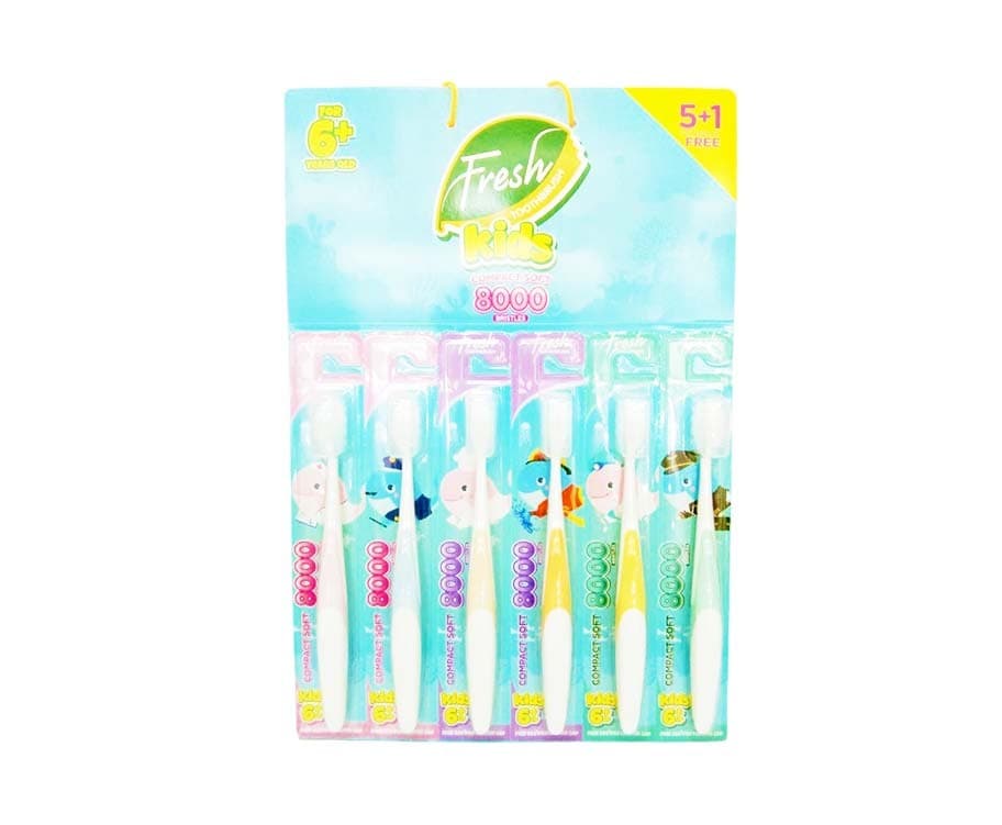 Fresh Toothbrush Compact Soft 8000 Bristles For Kids 6+ Up (5+1 Packs)