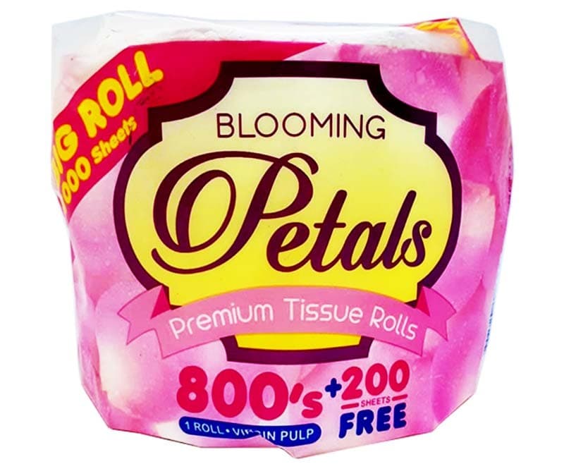 Blooming Petals Premium Tissue Rolls Solo 2-Ply 1000 Sheets 400 Pulls