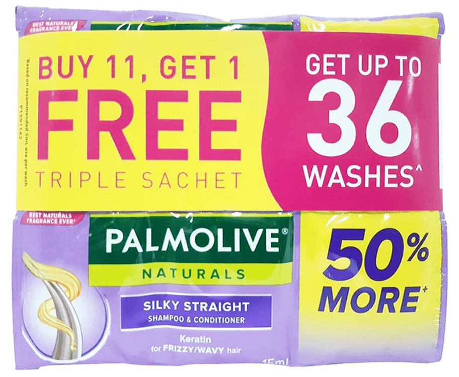Palmolive Naturals Silky Straight Shampoo & Conditioner Keratin (12 Packs x 15mL)