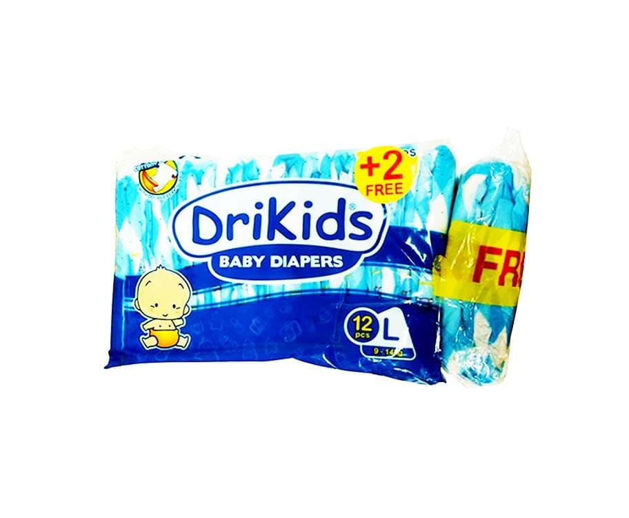 DriKids Baby Diapers Large 9-14kg 12+2 Diapers