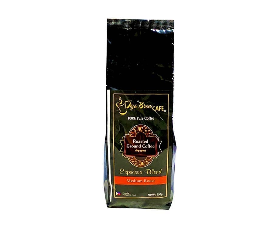 Deja Brew Cafe 100% Pure Coffee Roasted Ground Coffee Drip Grind Espresso Blend Medium Roast 250g