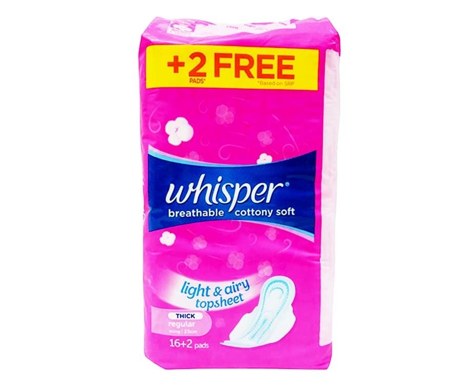 Whisper Breathable Cottony Soft Light & Airy Topsheet Thick Regular 16+2pads