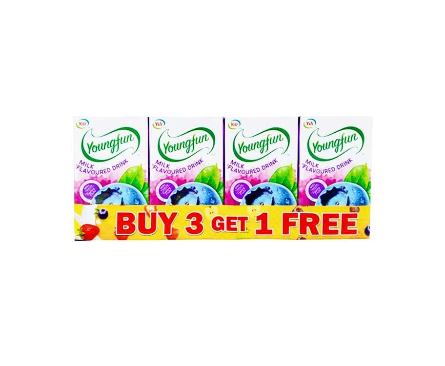 Yili Youngfun Milk Flavoured Drink Blueberry (4 Packs x 250mL)