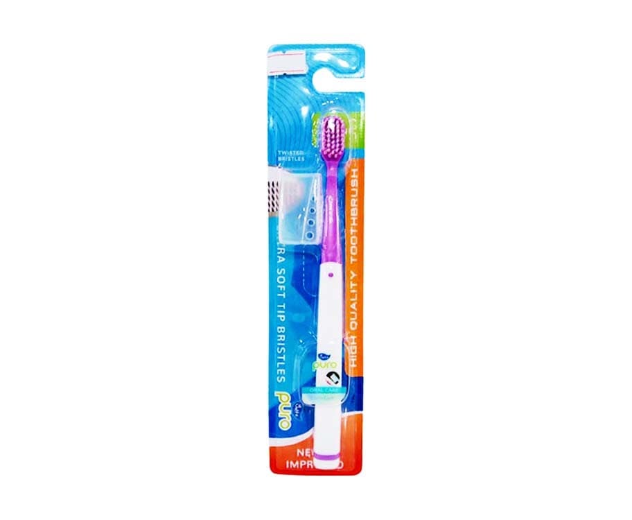 Yoltz Puro Oral Care Toothbrush Twisted Bristles Ultra Soft Tip Bristles Purple 1 Piece