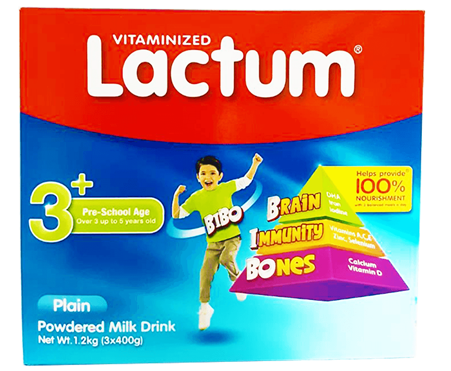 Lactum Vitaminized 3+ Plain Powdered Milk Drink (3 Packs x 400g) 1.2kg