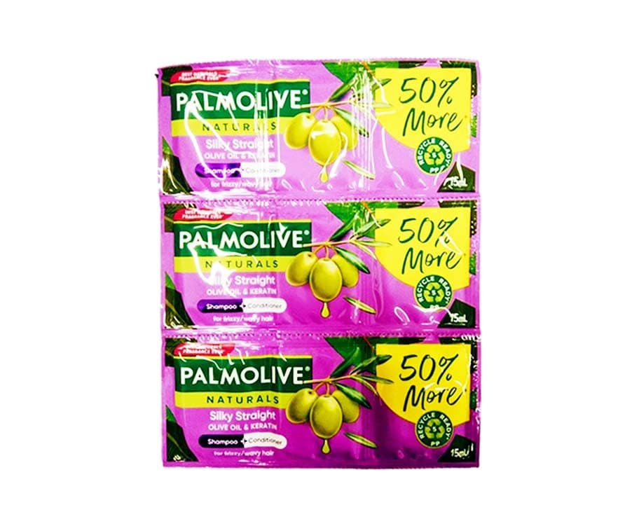 Palmolive Naturals Silky Straight Olive Oil & Keratin Shampoo + Conditioner (6 Packs x 15mL)