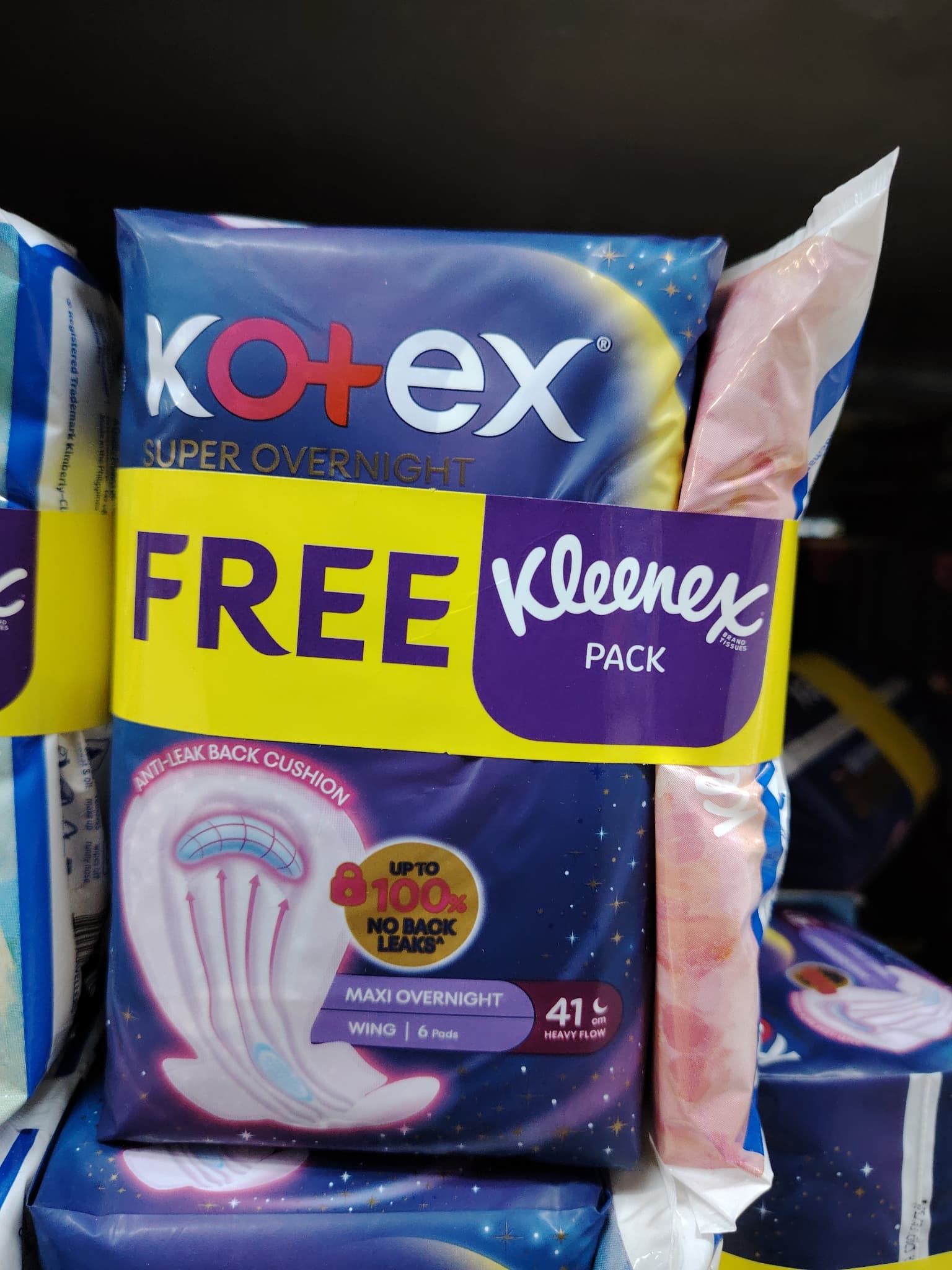 Kotex Super overnight 41cm 6s + Kleenex trvl 40s