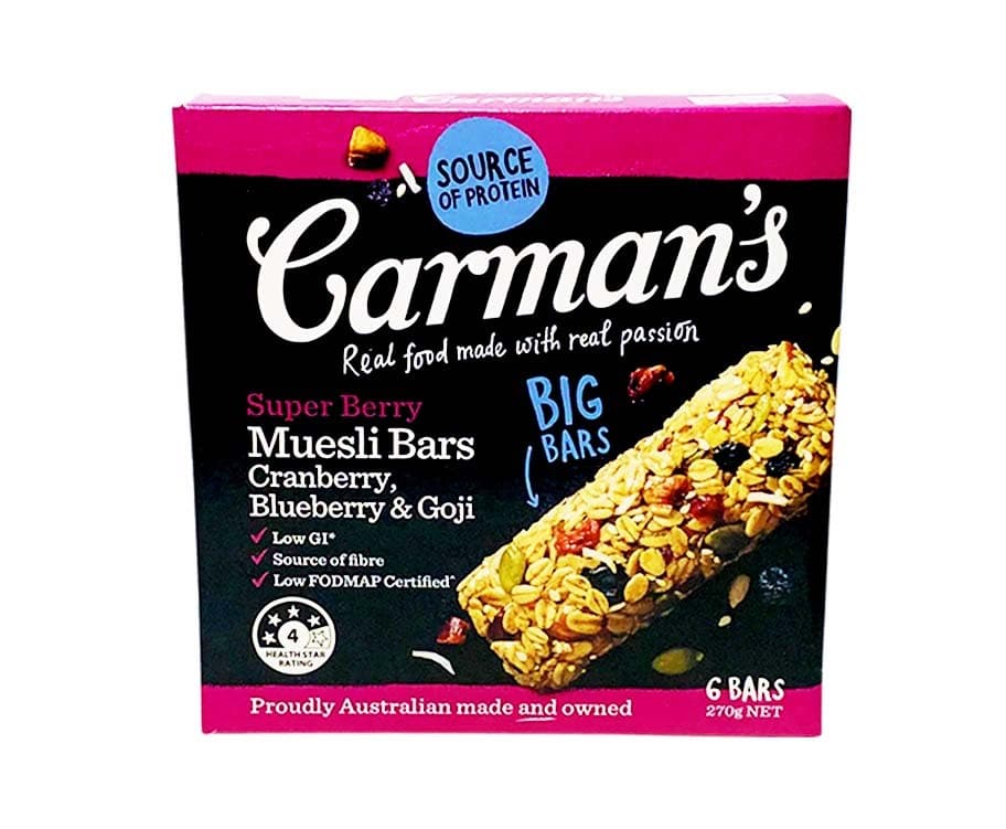 Carman's Muesli Bars Super Berry Cranberry, Blueberry & Goji 6 Bars 270g