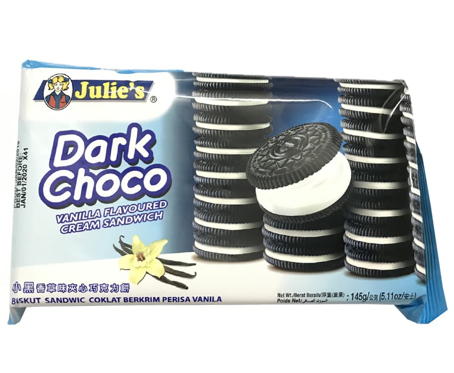 Julie's Dark Choco Vanilla Flavoured Cream Sandwich 145g